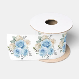 Staubblau silberne elegante Blumen Satinband