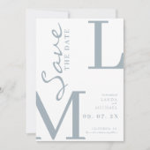 Staubblau stilvolle Monogramm-Hochzeit Save The Date (Vorderseite)