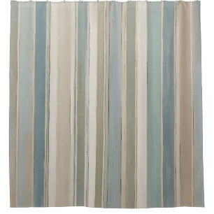 Staubblau Teal Salbei Beige Streifen Duschvorhang