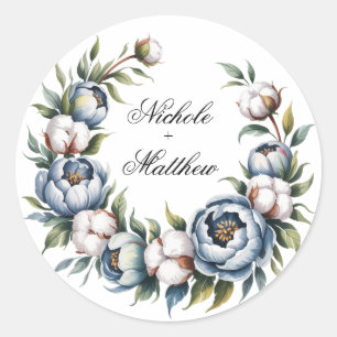 Staubblau und Baumwollhochzeit Runder Aufkleber