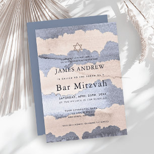 Staubblau und Beige Aquarell Bar Mizwa Einladung