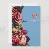 Staubblau und Burgunder Blumen mit QR-Code Einladung (Rückseite)
