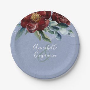 Staubblau und Cranberry Burgunder Hochzeit Pappteller