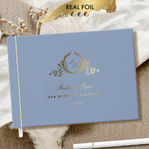 Staubblau und echte Folie Monogrammierte Hochzeit Gästebuch