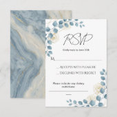Staubblau und Gold Blumen Hochzeit RSVP (Vorne/Hinten)