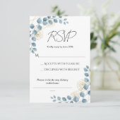 Staubblau und Gold Blumen Hochzeit RSVP Karte (Stehend Vorderseite)