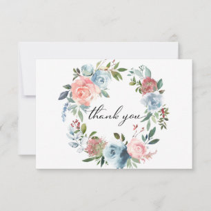 Staubblau- und Rosa-Floral-Dankeskarten 2 Stück Dankeskarte