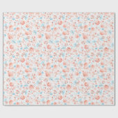 Staubblau und rosa skurrile Blumen handgezeichnet Geschenkpapier (Flach)