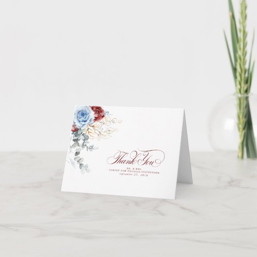 Staubblau und rote Blumen Boho Danke (Vorderseite)
