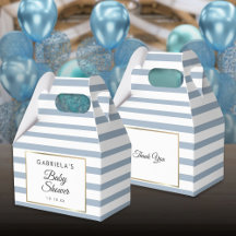 Staubblau und weiß gestreifte Gold-Baby-Party