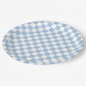 Staubblau und Weiß kariert Pappteller (Schrägansicht)