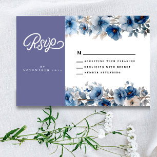 Staubblau- und weiße Blumenhochzeits-Antwortkarte RSVP Karte