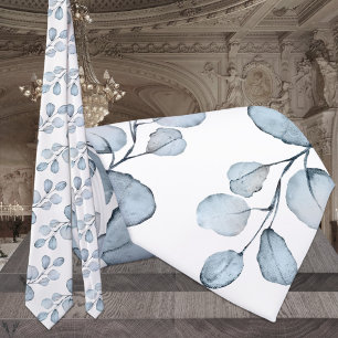 Staubblau- und weiße elegante Eukalyptus-Hochzeit Krawatte