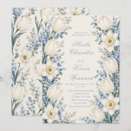 Staubblau- und Weiße Hochzeit Einladung