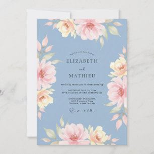 Staubblau Verführerische Florale Hochzeit Einladung