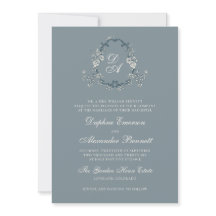 Staubblau Vintage Blumige Monogramm-Hochzeit