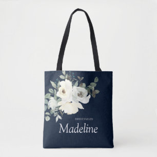 Staubblau & Weiß floral - Navy Tasche