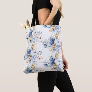 Staubblau Weiß Gold Florale Hochzeit Tasche