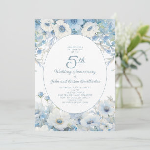 Staubblau-weiße Aquarell-Blumen zum 5. Hochzeitsta Einladung
