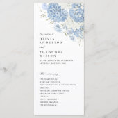 Staubblau-weiße Aquarell-Hochzeitszeremonie Programm (Vorderseite)