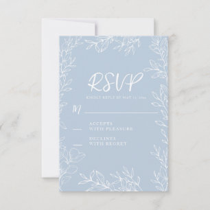 Staubblau Weiße Botanische Blätter Hochzeit RSVP Karte