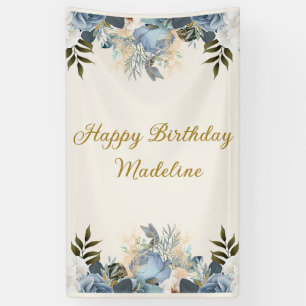Staubblau Weiße Florale Herzlichen Glückwunsch zum Banner