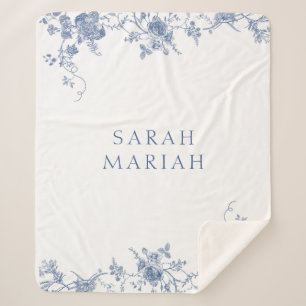 Staubblau & Weiße Florale Toile Personalisierter N Sherpadecke