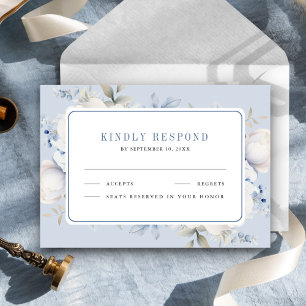 Staubblau-weiße Hochzeit mit Blumenmuster RSVP Karte