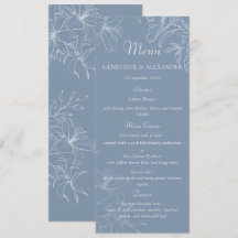 Staubblau Weiße Lilien Blumen Hochzeitsmenü Vorlag