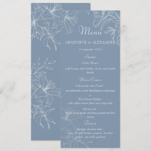 Staubblau Weiße Lilien Blumen Hochzeitsmenü Vorlag Menükarte
