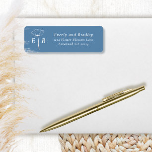 Staubblau Weiße Monogramm Blumen Akzent Adresse