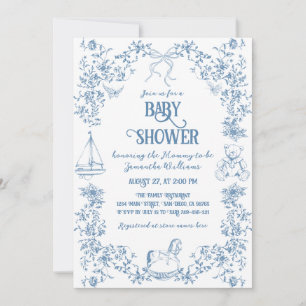 Staubblau whimsical Blumen Baby Shower Einladung