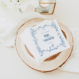 Staubblau whimsielles Blumen-Baby-Shower Serviette