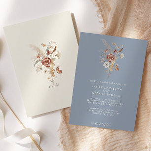 Staubblau Wildblumen Aquarell Hochzeit Einladung
