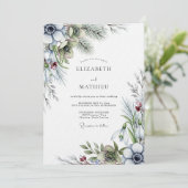 Staubblaue Anemone Winterhochzeit Einladung (Stehend Vorderseite)