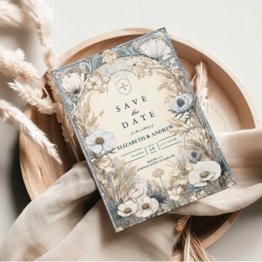 Staubblaue Anemonen-Hochzeit Save The Date