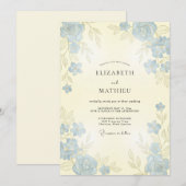 Staubblaue anmutige Rosenhochzeit Einladung (Vorne/Hinten)