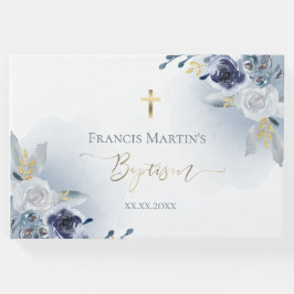 staubblaue Aquarell-Blume Taufe Gästebuch