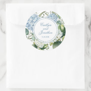 Staubblaue Aquarell-Blumenhochzeit Runder Aufkleber
