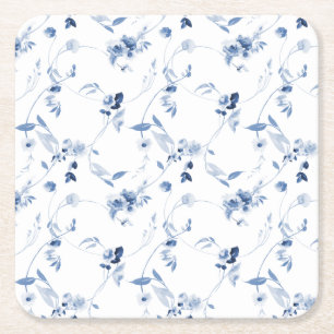 Staubblaue Aquarell-Blumenmuster-Hochzeit Rechteckiger Pappuntersetzer