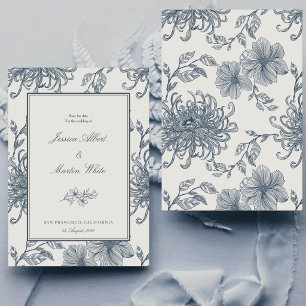 Staubblaue Aquarell-Boho-Floral-Hochzeitsfoto Save The Date
