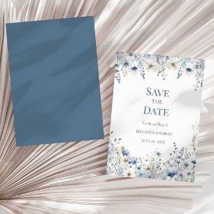 Staubblaue Aquarell-Wildblumen Save The Date Einladung