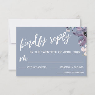 Staubblaue Aquarellblumen Handschrift Hochzeit RSVP Karte