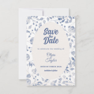 Staubblaue Aquarellflora Save-the-Date-Karte Save The Date