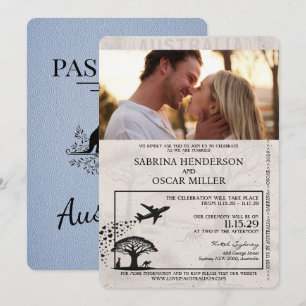 Staubblaue australische Hochzeitseinladung im Reis Einladung