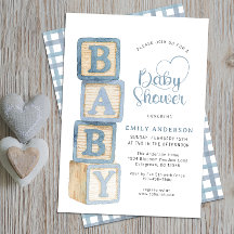 Staubblaue Baby-Blöcke Baby Shower Cottage Gingham