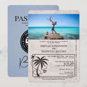 Staubblaue Bahamas-Reisepass-Hochzeitseinladung Einladung