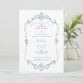 Staubblaue Barock-Hochzeit Einladung (Stehend Vorderseite)