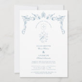 Staubblaue Barock-Hochzeit mit Vogel Einladung (Vorderseite)