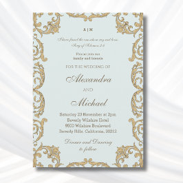 Staubblaue barocke Bibelvers christliche Hochzeit  Einladung
